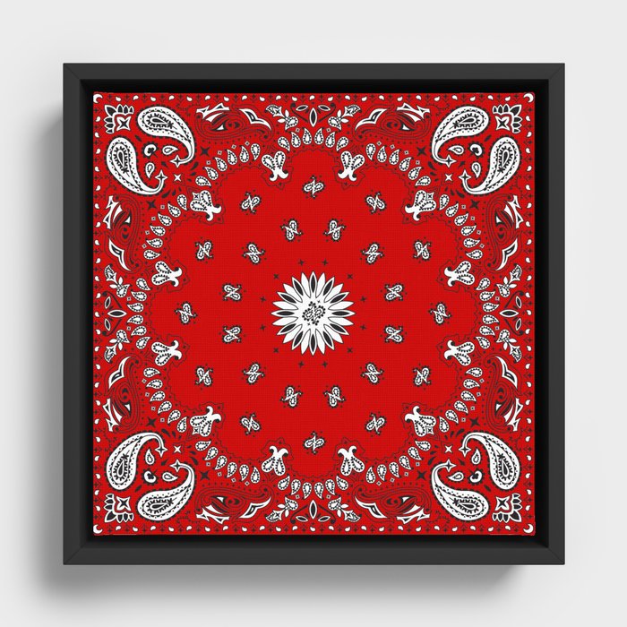 Classic Red Bandana - Red - Paisley -  Framed Canvas