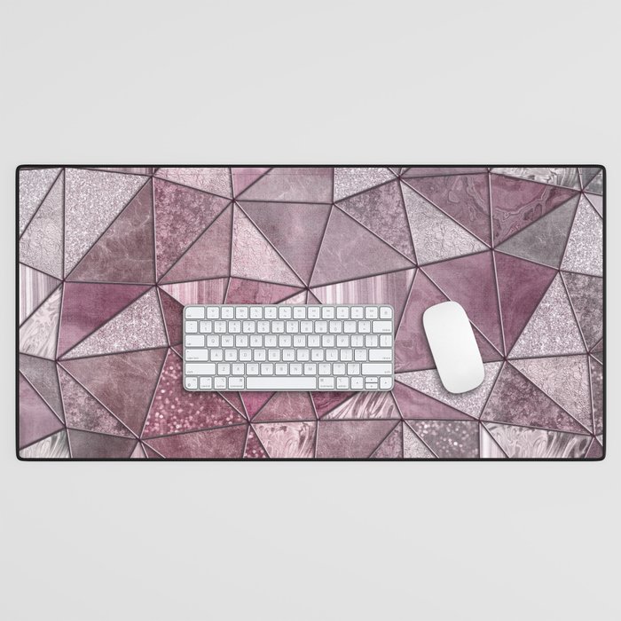 Pink Red Glamour Marble Shiny Stained Glass Design Desk Mat