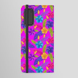 Tropical Pink Blue Yellow Floral Pattern Android Wallet Case