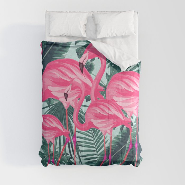 tropical pink flamingo Comforter