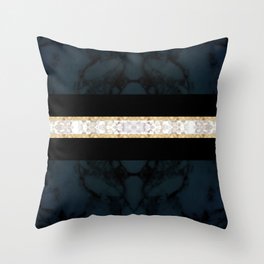 Midnight Blue Marble with Gold Glitter Ribbon Throw Pillow