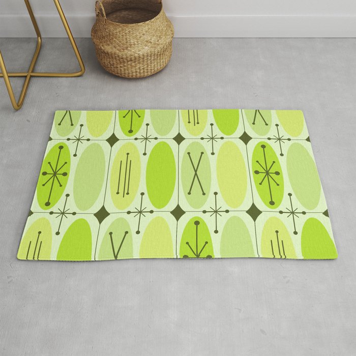 Atomic Era Ovals In Rows Chartreuse Rug
