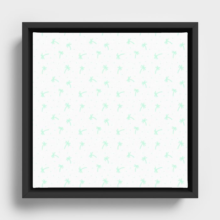 Mint Green Doodle Palm Tree Pattern Framed Canvas