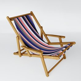 [ Thumbnail: Eye-catching Lavender, Light Coral, Dim Gray, Midnight Blue & Black Colored Striped/Lined Pattern Sling Chair ]