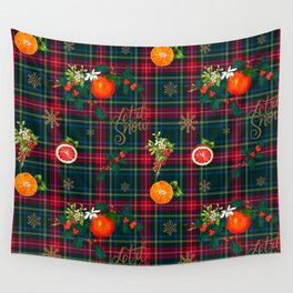 Festive,Christmas,plaid,citrus,tartan,gingham,mistletoe art Wall Tapestry