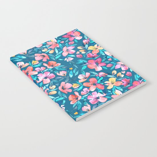 Teal Summer Floral in Watercolors Notebook
