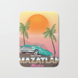 Mazatlán Mexico Bath Mat | Orangesun, Mexicantravel, Palmtrees, Sunshine, Holidayposter, Car, Palms, Settingsun, Travel, Retrocar 