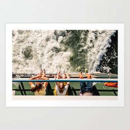 Travel photography - People relaxing on a boat looking at the waves - sea holiday Art Print