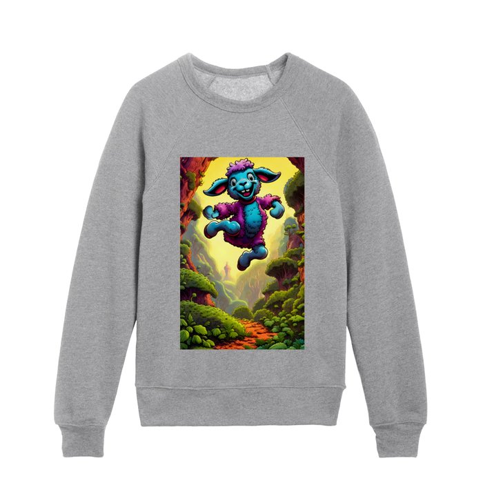 Happy jumping Lamb picture Kids Crewneck