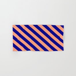 [ Thumbnail: Dark Blue and Light Salmon Colored Stripes Pattern Hand & Bath Towel ]