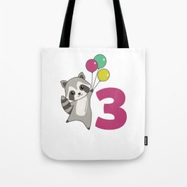 Raccoon Third Birthday Balloons For Kids Tote Bag