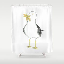 Seagull french fries watercolor Shower Curtain