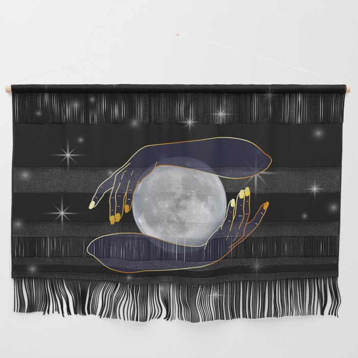 Mystical Hands holding the full moon performing magic ritual Wall Hanging