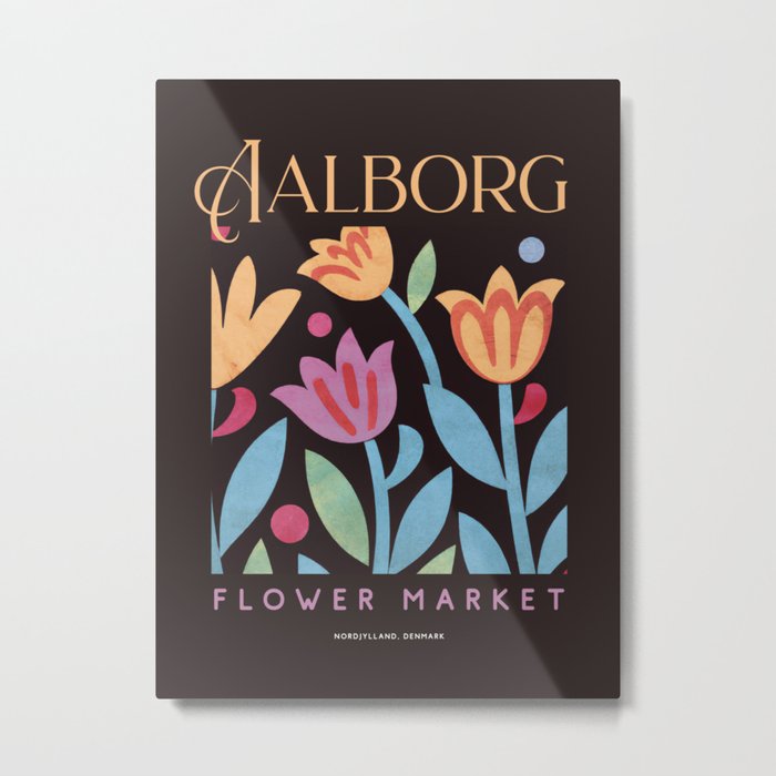 Flower Market Aalborg Poster Denmark 1960s Retro Art Plants Vintage Metal Print