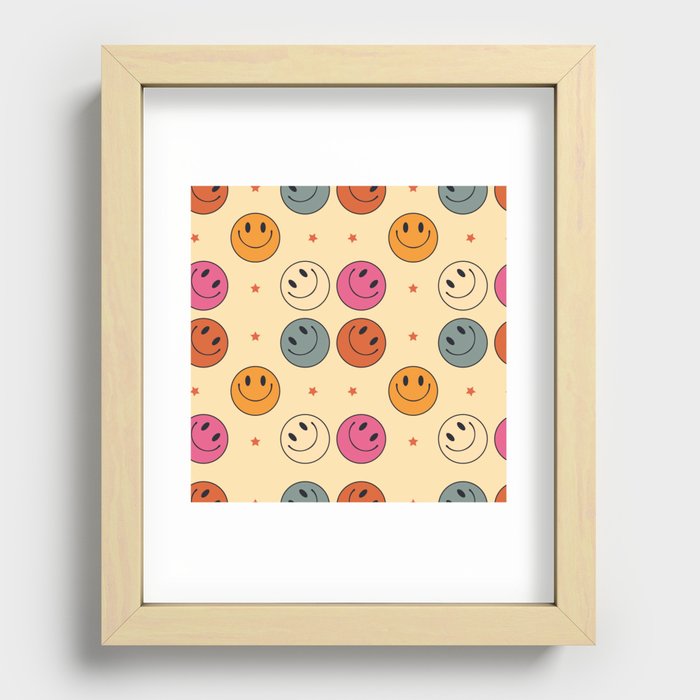 70s Retro Smile Face Pattern Recessed Framed Print