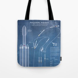 SpaceX Falcon Heavy Spacecraft NASA Rocket Blueprint in High Resolution (light blue) Tote Bag