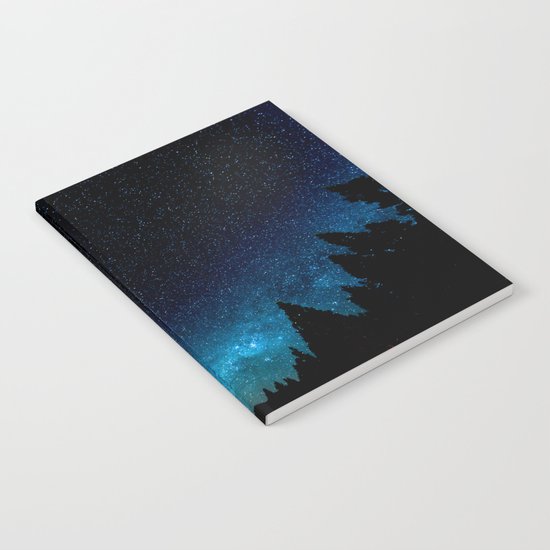 Black Trees Turquoise Milky Way Stars Notebook