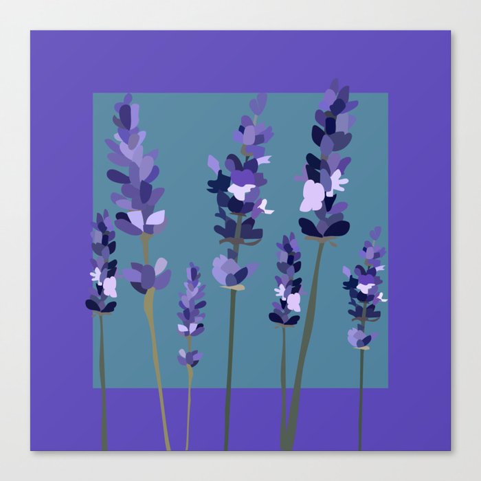 Lavender Design Pattern on Blue Canvas Print