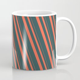 [ Thumbnail: Red & Dark Slate Gray Colored Striped Pattern Coffee Mug ]