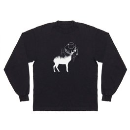 Modern Geometric Deer Forest Double Exposure Trendy Long Sleeve T-shirt
