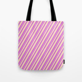 [ Thumbnail: Tan & Orchid Colored Lined Pattern Tote Bag ]
