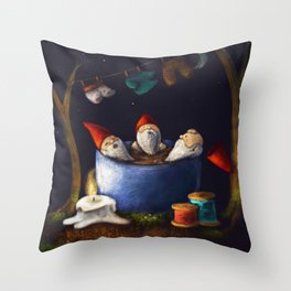 Bathing Gnomes Throw Pillow