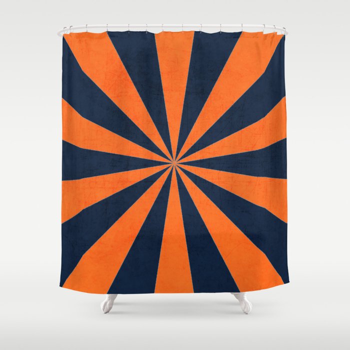 navy and orange shower curtain