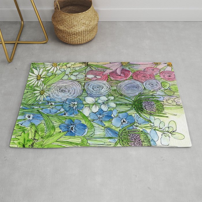 Rainbow Garden Watercolor Ink Painting Rug