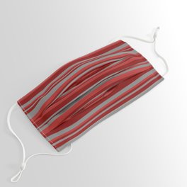 [ Thumbnail: Red, Maroon, and Gray Colored Stripes Pattern Face Mask ]