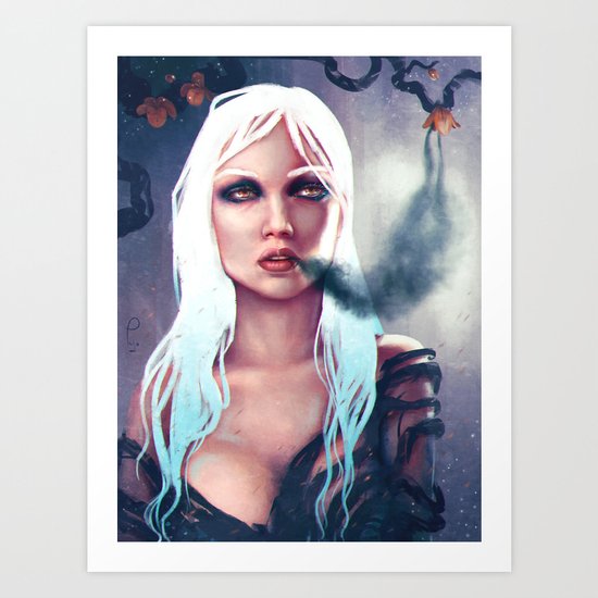 Flowers of the night fantasy digital painting Art Print