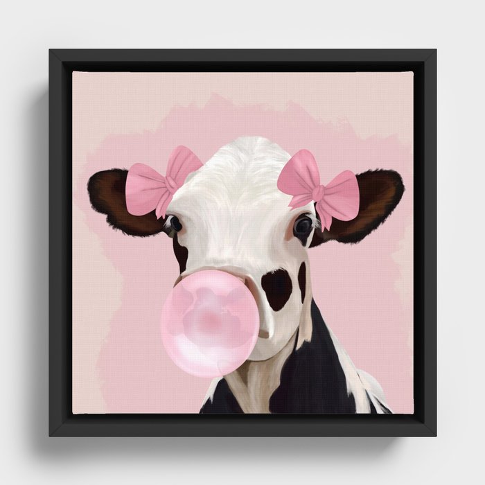 Cute Pink Girly Cow Framed Canvas