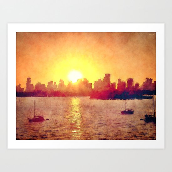 Sunset Over Miami Florida Art Print
