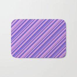 [ Thumbnail: Plum & Slate Blue Colored Lined Pattern Bath Mat ]