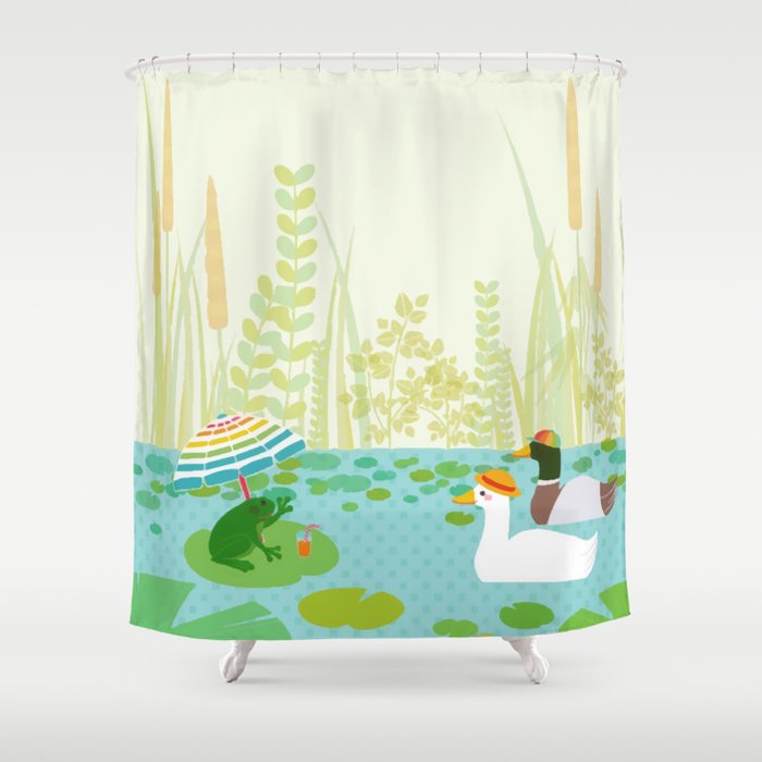 Woodland Summer Lake Animals Vacation Party Shower Curtain