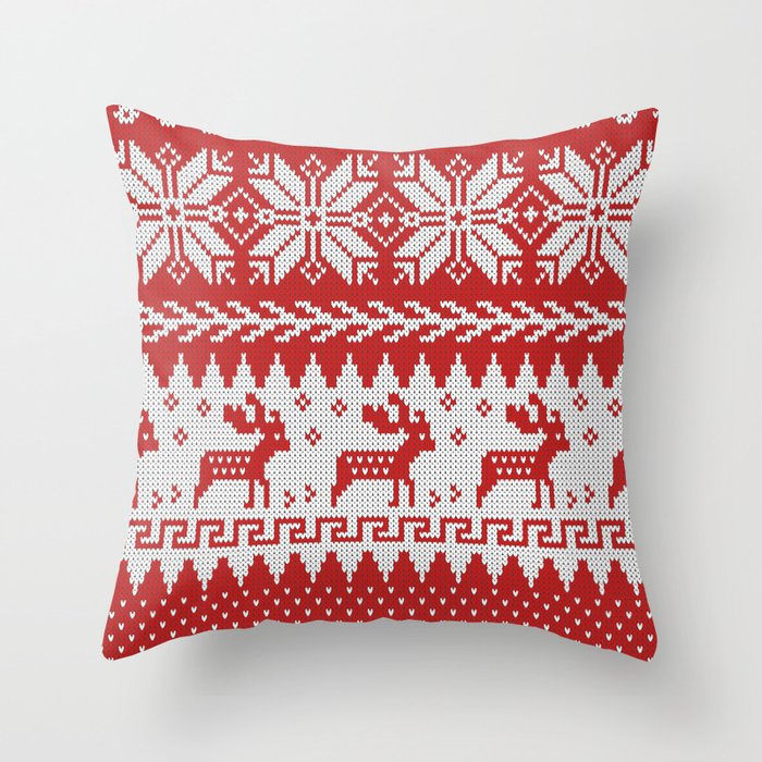 Retro Christmas knit red Throw Pillow