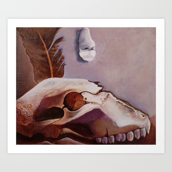 Bull Skull and Feather Still Life Art Print