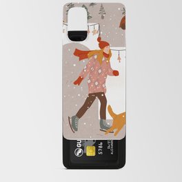 skating girl and her doggy in a Christmas snowing day Android Card Case
