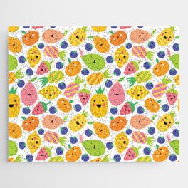 Smiling Fruit Kawaii Kids Pattern #fruitpattern #kawaiifruit Jigsaw Puzzle