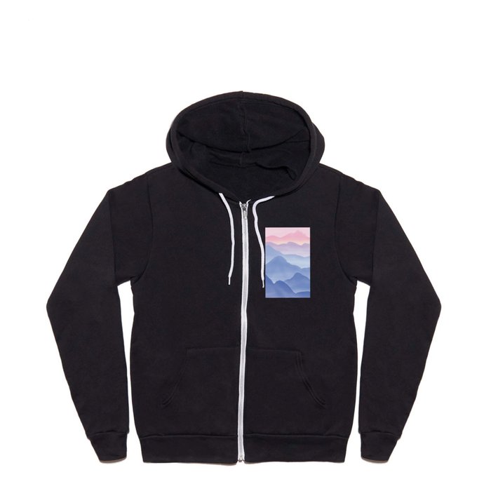Magical Watercolor Mountains, Pastel Candy Color Full Zip Hoodie