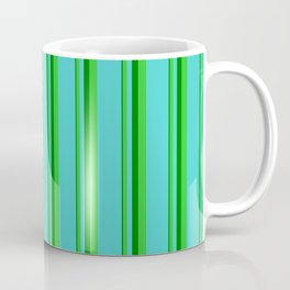[ Thumbnail: Green, Lime Green, and Turquoise Colored Lines Pattern Coffee Mug ]