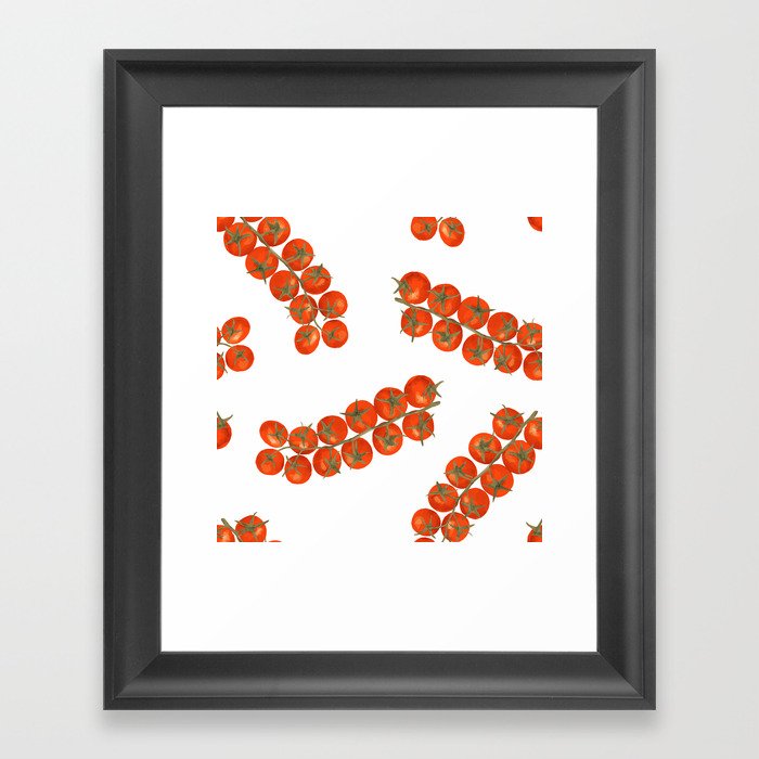 Red tomato branch watercolor pattern print Framed Art Print