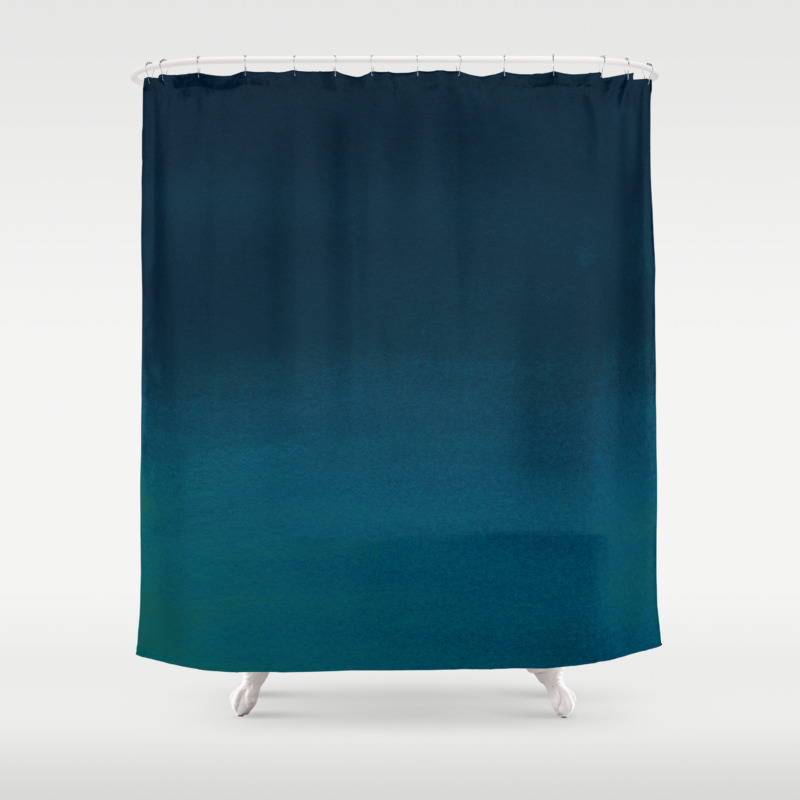 Navy Blue Teal Hand Painted Watercolor, Navy And Teal Shower Curtain
