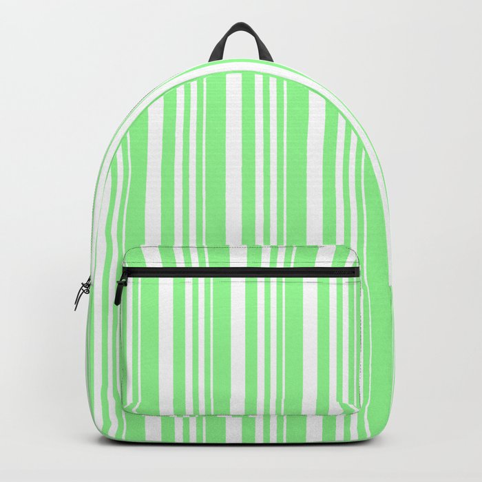 White and Green Colored Lined/Striped Pattern Backpack