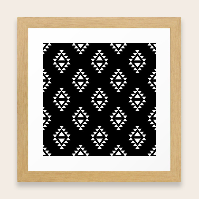 Linocut Southwest Minimal Pattern Black And White Print Scandinavian Minimalism Framed Art Print By Monoo Society6