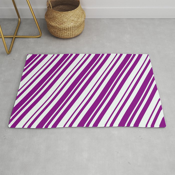 Mint Cream & Purple Colored Stripes Pattern Rug