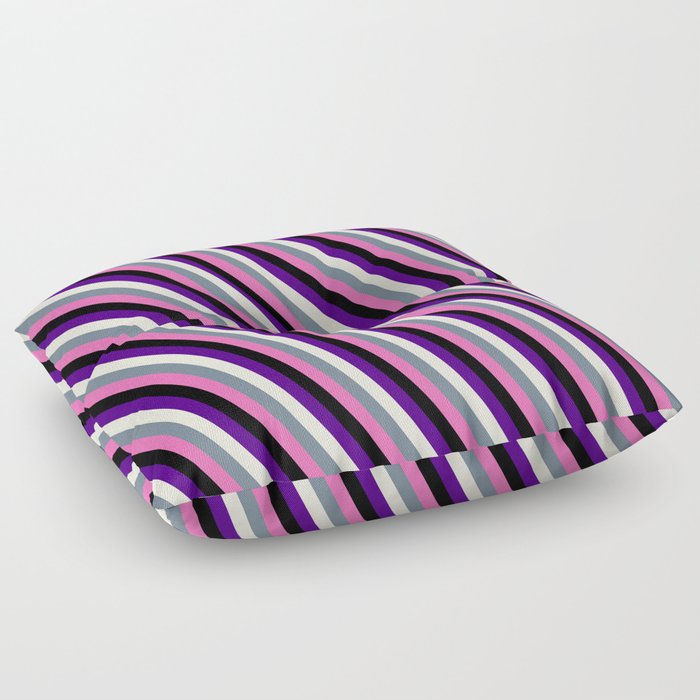 Vibrant Indigo, Beige, Slate Gray, Hot Pink, and Black Colored Striped/Lined Pattern Floor Pillow
