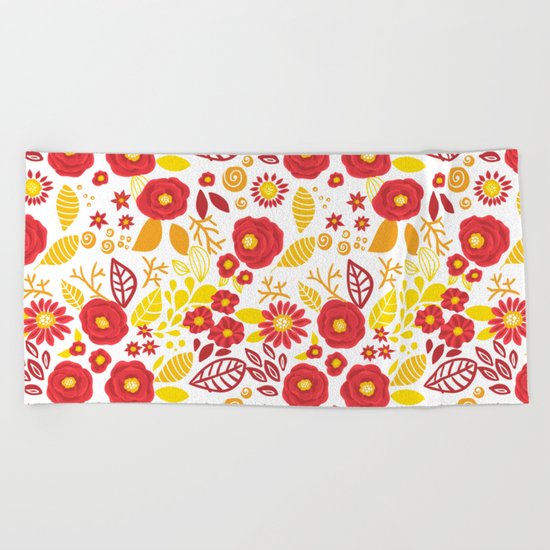 Doodle floral pattern Beach Towel