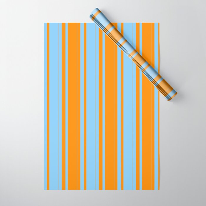 Dark Orange and Light Sky Blue Colored Striped/Lined Pattern Wrapping Paper