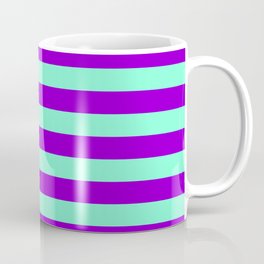[ Thumbnail: Aquamarine and Dark Violet Colored Striped Pattern Coffee Mug ]