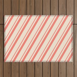 [ Thumbnail: Salmon and Beige Colored Striped Pattern Outdoor Rug ]